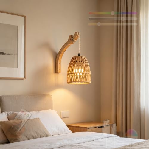 Lámparas de pared con pantalla de ratán y apliques LED RGB recargables a batería