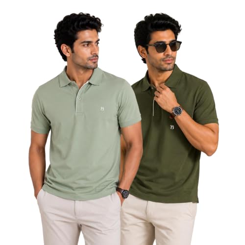 Image of Men's Trendy Regular Fit Solid Polo Collar Casual Half Sleeve T-Shirt| Soft| Casual Wear|Combo Set (Pack of 2)