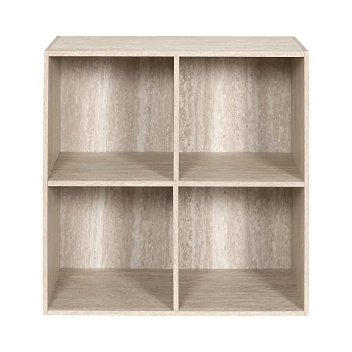 HOME DECO FACTORY - HD7743 - Rangement Modulable 4 Cases Effet Pierre - Meuble Compact avec 4 Compartiments Ouverts pour Livres et Objets Déco - Style Moderne...