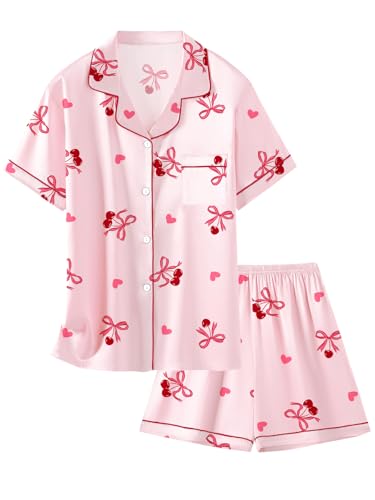 Image of Girls & Womens Satin Pajamas Set, Silk Button-Down Sleepwear 2 Piece Nightwear, 3 Years - Women XXL