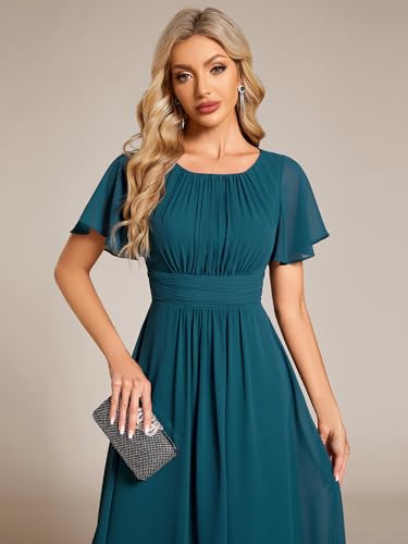 Image of Ever-Pretty Women's Chiffon Crew Neck Empire Waist Wedding Guest Dress Summer Short Sleeve Semi Formal Dresses 02053