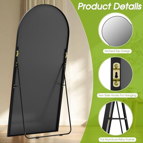 Image of 76 inchx34 inch Floor Mirror Full Length, Arched Full Length Mirror with Stand, Large Full Body Mirrors for Bedroom Living Room or Cloakroom Black