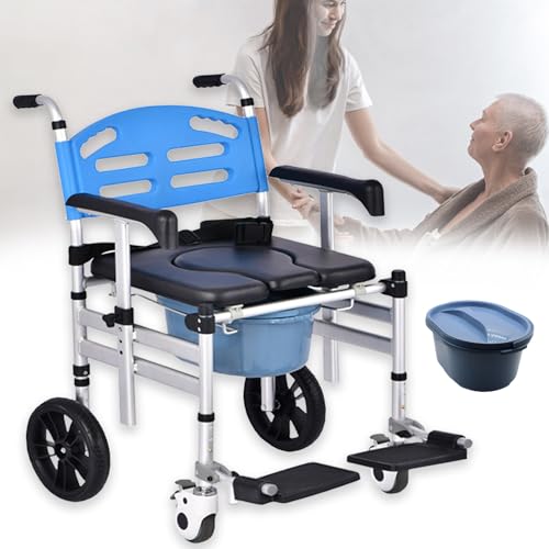 Fauteuil Roulant de Douche, Chaise de Douche roulante réglable avec Frein, Chaise de Transport de Douche d'une capacité de 350 LB, Fauteuil Roulant de Salle de Bain pour Douche intérieure