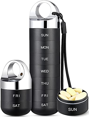 Image of Zannaki Metal Travel Pill Organizer, Portable Waterproof Weekly Pill Box, Large Aluminum Alloy Pill Case Container, BPA Free 7 Day Daily Medicine Organizer Holder for Vitamin, Fish Oil, Supplement