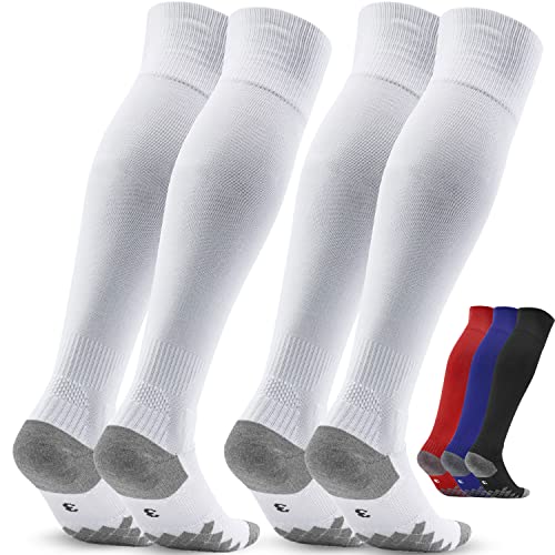 Fussballstutzen Herren Fussballsocken Stutzen - Fussballstrümpfe Stutzenstrumpf 2 Paar EU 39-42 – Sportsocken Trainingssocke Sockenstutzen - für Fußball, Laufen, Training (Weiß 3)