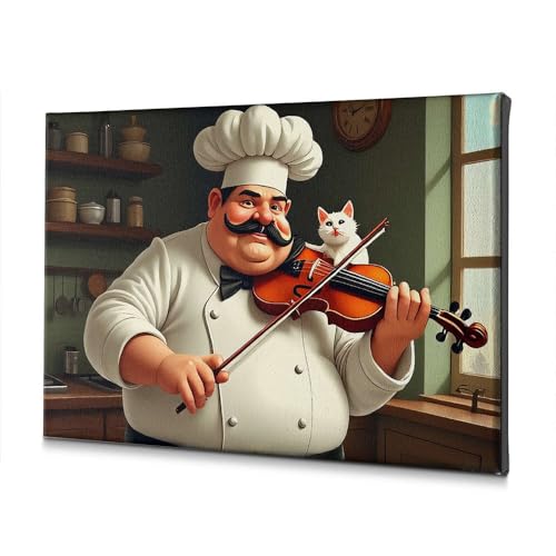 Toile chat et chef musicien pour décorer votre cuisine ou salon