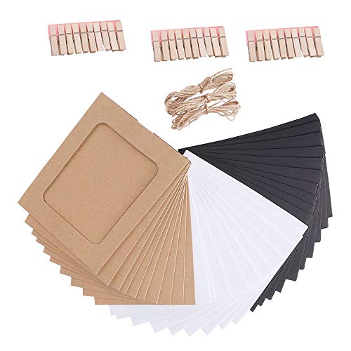 EasyBravo - 30 Marcos de Fotos de Papel Kraft para Fotos de 10 x 15 cm, con 30 Clips de Madera y 3 Cuerdas de Yute