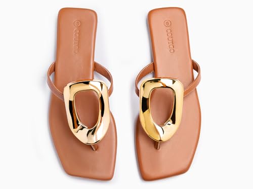 Image of Coutgo Womens Flat Sandals Comfortable Flip Flops Slide Sandals Summer Beach Shoes with Metal Decoration