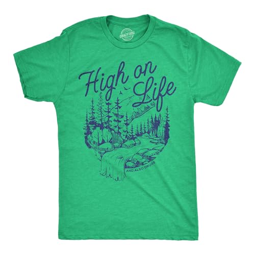 Mens Funny T Shirts High On Life and Also Drugs Sarcastic 420 Graphic Novelty Tee for Men Funny T Shirts 420 Apparel for Men Cool Sarcastic Short Sleeve Green - 3XL