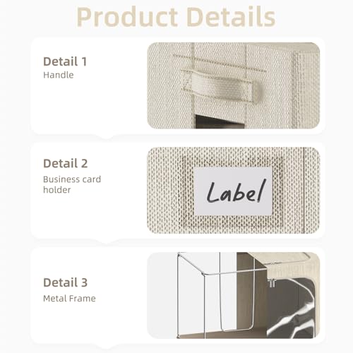 Image of FHSQX 2 Pack Clear Window Storage Bins - Large Stackable Linen Fabric Storage for Clothes Foldable Container Organizer Set with Carrying Handles (Beige, 16.5x 12.2x 12.2Inch)
