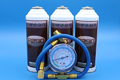 Envirosafe R290 3 cans and Brass charging gauge/hose