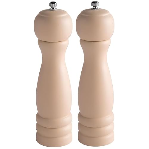 OCS Parts 2-Pack 8-Inch Cream Wooden Pepper Mills with Adjustable Grinder