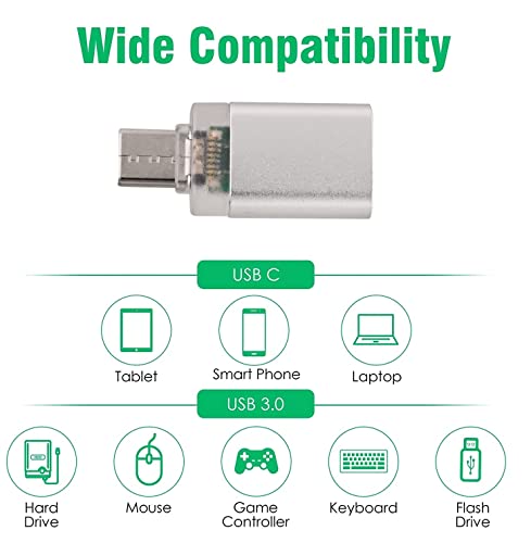 Image of JGD PRODUCTS USB Type C Male 3.0 to Female OTG Adapter with Light Indicator Compatible with All Type C Enabled Devices (Silver Matte with Light Indicator)