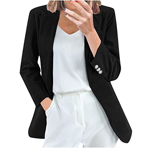 Women Casual Ribbed Corduroy Blazer Jacket Slim Fit Sports Coat Business Suit Jackets One Button Work Cardigan Blazer