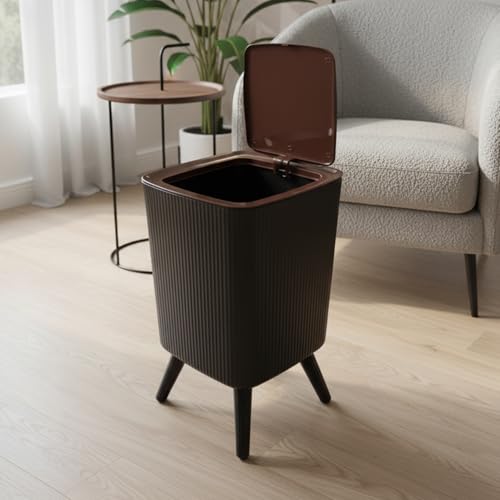 Image of House of Quirk Bathroom Trash Cans with Lids, 9 Litre Modern Office Trash Can for Near Desk, Kitchen Garbage Can Small Garbage Bin, Nordic Waste Bin (Black)