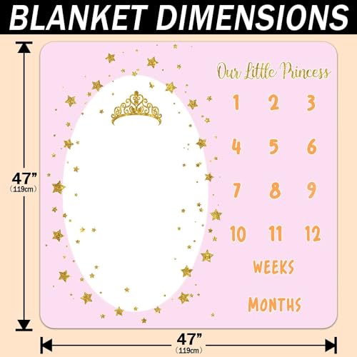 Image of Monthly Milestone Blanket for Baby Girl, 47 inchx47 inch Soft Flannel Pink Princess Memory Growth Blanket, Photography Backdrop Prop for Newborn Baby Shower, 1 to 12 Months Include Marks BTXTPH837