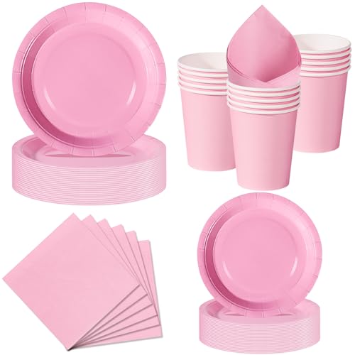Nkaiso Platos y Vasos Desechables, 50 Piezas Rosa Pálido Vajilla de Fiesta, 10x 23cm & 10 x 18cm Platos de Carton, 10 Vasos, 20 Servilletas - Para Baby Shower, Cumpleaños de Niña -10 Invitados