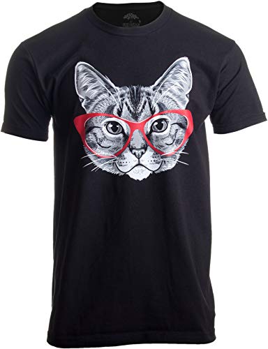 Red Linda Glasses Cat | Funny Belcher Kitty Cute Humor Fun T-Shirt for Men Women-(Adult,L)