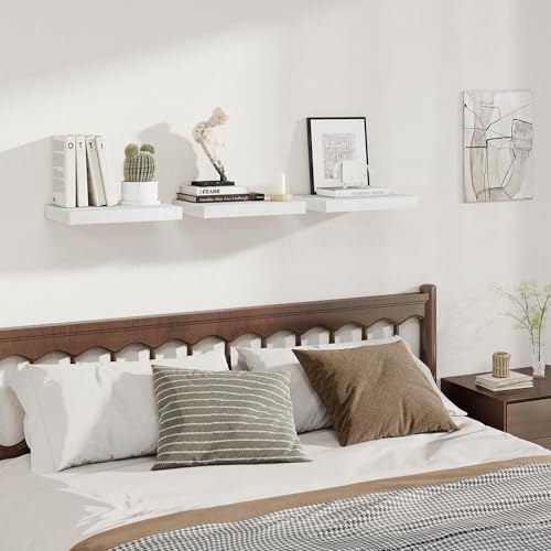 Image of Fun Memories 12 Inch Deep Floating Shelves, 16 x 12 Wooden Wall Shelves, Extra Deeper & Thicker Rustic Wall Mounted Storage Shelf for Fireplace, Living Room, Kitchen, Farmhouse, White - 2Pack