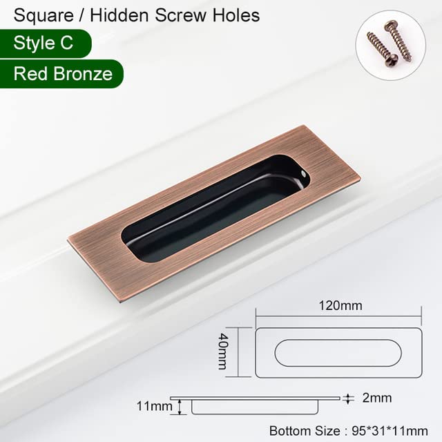 MiJunHD Recessed Flush Door Handles Stainless Steel Cabinet & Furniture Door Pulls Red 120 * 40mm Rectangle-Hidden Holes Rectangle Handles/Pulls for Interior & Closet Doors - Image 2