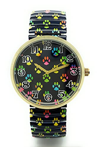 VERSALES Varsales Ladies Novelty Animal Dog Elegant Stretch Elastic Band Analog Quartz Fashion Watch (Paws Navy)