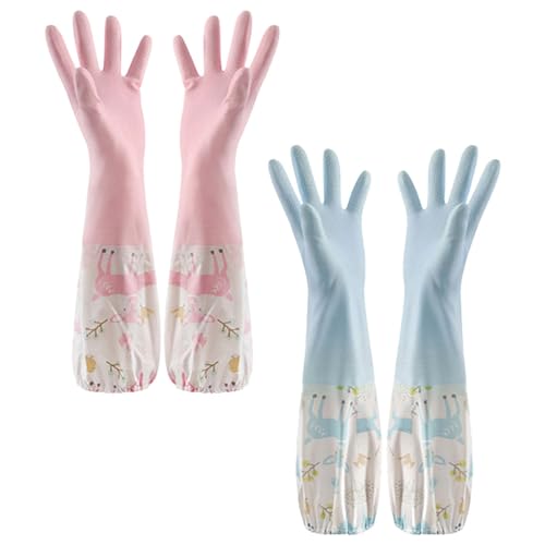 BZKSER Guantes Limpieza - 2 Pares Guantes Largos de Goma para Estanque y Drenaje, Impermeables Guantes,Limpieza para El Hogar Reutilizables Guantes de tareas del hogar y el jardín,jardinería,Lavado