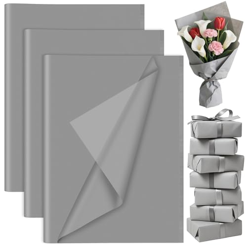 60 Sheets Grey Tissue Paper Bulk PLULON Gift Wrapping Tissue Paper for Packaging 14 x 20 Inch Art Crafts for Gift Bags Decorative Floral Wedding Birthday Party Decor