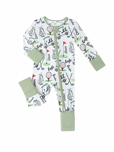 Image of Unisex Baby Bamboo Viscose Long Sleeve Romper, Cute Prints Zipper Footless Jumpsuit, Toddler One-Piece Outfits