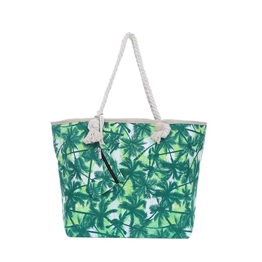 DonDon Bolsa de playa grande con cremallera 58 x 38 x 18 cm palmas verde blanco shopper bolsa de hombro bolsa de Miami Florida