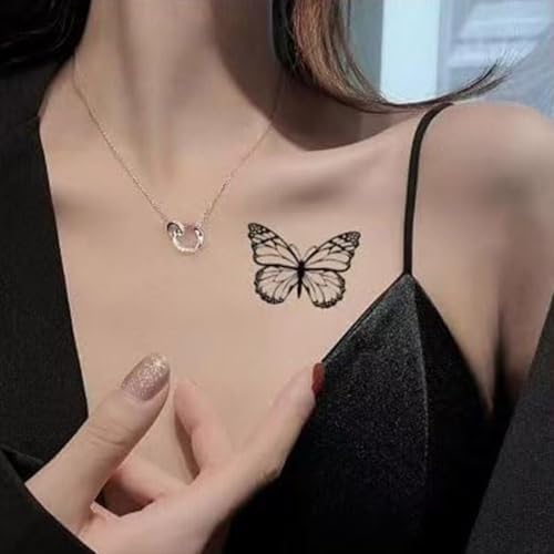 Image of MAYCREATE 30 Sheets Temporary Tattoo Black Butterfly Flowers Mixed Styles Tattoo Sticker Waterproof Realistic & Long-Lasting Fake Tattoos Mini Face Body Makeup Stickers for Women Girls