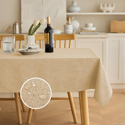 Decorelia Rectangle Linen Farmhouse Tablecloth for 10ft Table (Oblong, 60 x 144 Inch (12-14 Seats), Beige)