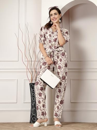 Image of Stylum Women's Floral Printed Rayon Co-Ord Set (CSMAUVELUX Mauve)