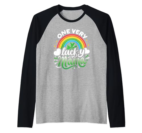 One Very Lucky Mama St. Patrick's Day Mom Shamrock Rainbow Camiseta Manga Raglan