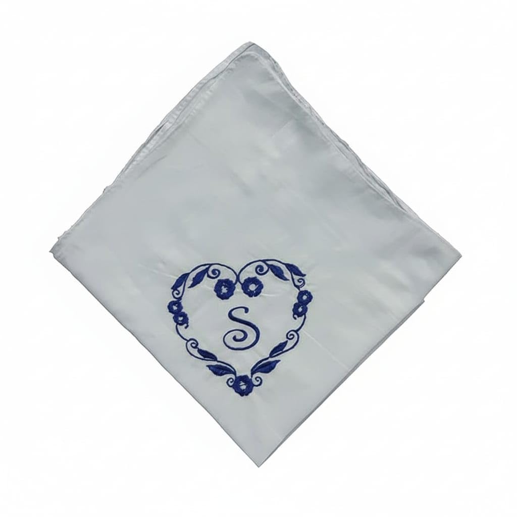 SAE Elegantly Embroidered DB Heart with Letter-S Cotton Hand Kerchief Pack of 1 (White)-image-15