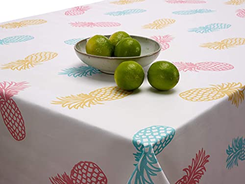 Abwischbare PVC-Vinyl- und Wachstuch-Tischdecke - Gelb, Rosa und Entenei-Ananas, 140 cm x 200 cm, rechteckig Cover