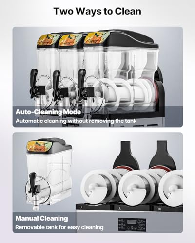 Image of VEVOR Commercial Slushie Machine 15Lx3 Triple Tank Margarita Drink 180 Cups | For Party Restaurants Cafe Bars, Smoothie Frozen Drink Maker with Automatic Cleaning & Independent Control, Stainless Steel