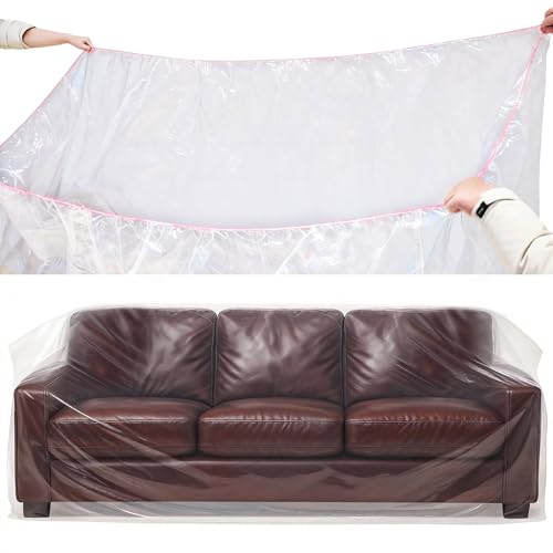 Lanboon Plastic Couch Cover Furniture Cover with Elastic Band Clear Sofa Cover Protector for Moving and Storage Waterproof & Dustproof Moving Bags for Couch Slipcover 92W x 42D x 42H Inches (Sofa)