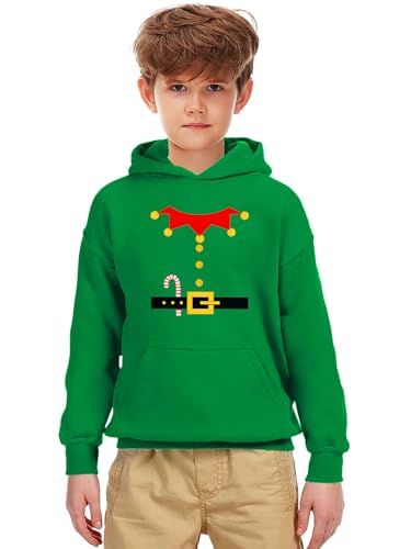 Christmas Elf Sweatshirt Hooded Unisex Rib-Knit Cuff Candy Cane Pullover Shirt Rib-Knit Cuff Xmas Clothes 5-6 Years3