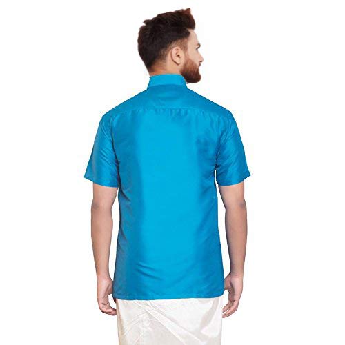 Image of SJS-Men's Half Sleeve Solid Art Silk Shirt