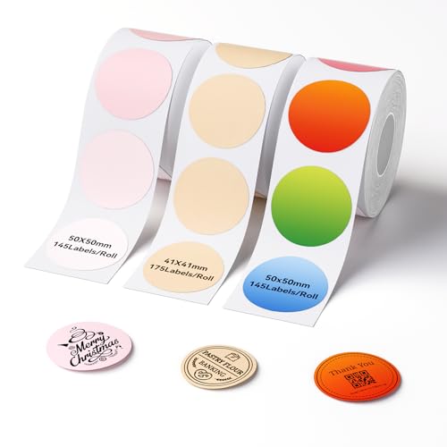 Image of NIIMBOT 3 Rolls B1 Round Label, 50x50mm Pink / 41x41mm Kraft / 50x50mm Misty, Compatible with B Series Label Maker, for Address, Thank You Sticker, for Home Kitchen Pantry Oragnization