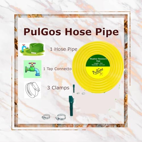 Image of PulGos Upgraded Heavy Duty PVC Garden Hose Pipe - Flexible, Lightweight & Leak-Resistant Water Pipe with Tap Adapter & 3 Clamps for Gardening, Car Washing, Lawn Care & Outdoor Use (Yellow, 1 Pc)