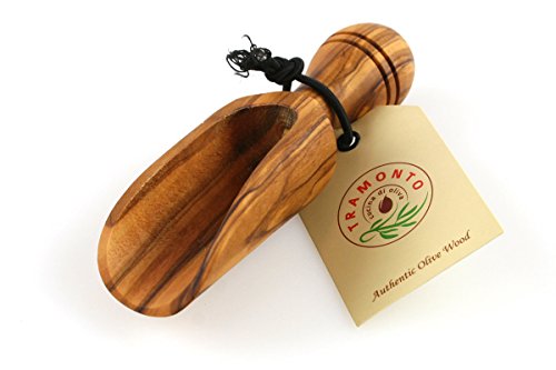 Image of Olive Wood Bath Salt Scoop – 5 Inch Long Wooden Luxury Spoon for Epsom Soaks, Kitchen and Pantry – Large Size