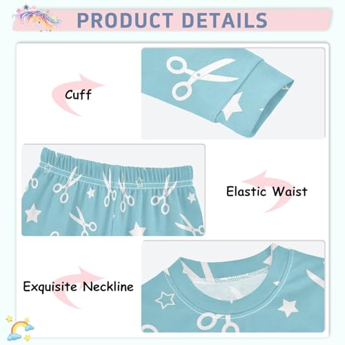 Pajama Sets Long Sleeve Scissors and Stars on Blue Soft Comfy Sleepwear 2 Piece PJS 3-8T4