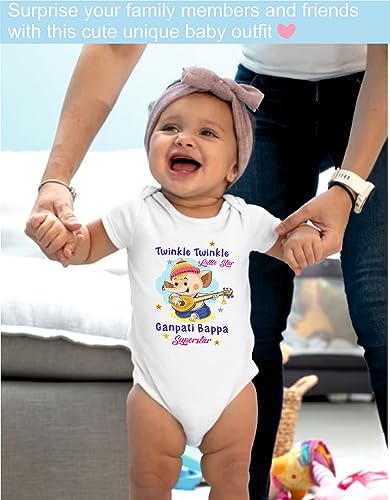 Image of Lillypupp Ganesh Chaturthi Dress For Baby Boy Girl| Ganpati Quotes Half Sleeve Unisex Cotton Romper Bodysuit For New Born Baby Clothes.