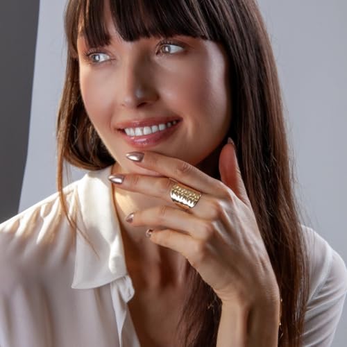 18K Gold or 925 Sterling Silver Plated Adjustable Hammered Ring for Women - Hypoallergenic Chunky Wide Band Rings for Women, Made in the USA2