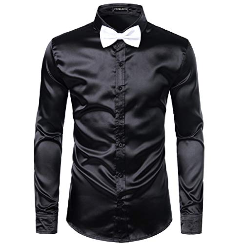PARKLEES Herren Glänzend Slim Fit Satin Langarmhemd Frezeit Business Hemd...