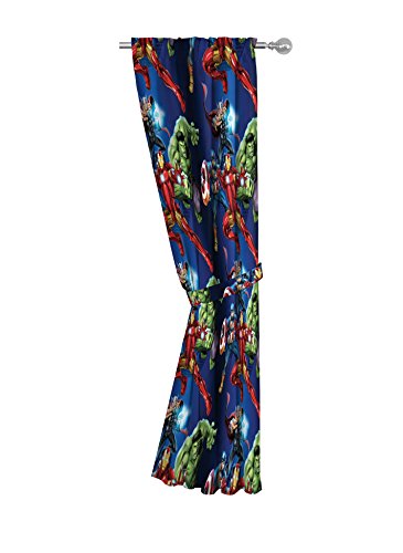 Jay Franco Circle 63" Inch Drape-Features Captain America, Hulk, Ironman, and Thor-Room Décor-Curtains Include 2 Tiebacks, 4 Piece Set (Official Marvel Product), microfiber, Blue-Avengers, 63 inch