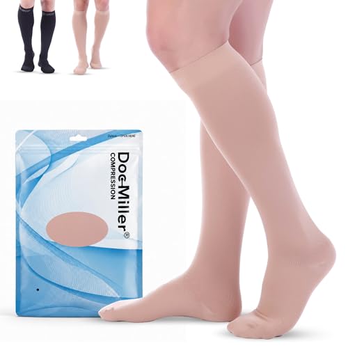 Image of Doc Miller Closed Toe Compression Socks 20-30 mmHg for Women & Men | Medical Grade, Knee-High Support Hose, For Travel, Pregnancy, Post-Surgery Recovery, Sports, Shin Splints & Varicose Veins