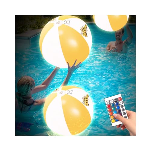 Image of 5 Pack 16 inch Light Up Beach Ball Pool Toys - 16 Lighting and 4 Modes LED Beach Ball with Remote Control,Suitable for Pool Game Summer Pool Party,Outdoor Family Games, Yellow