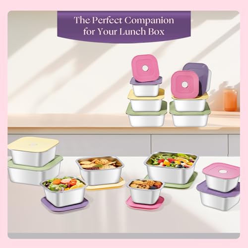 Image of 8-Piece Stainless Steel Food Storage Containers Set with 4 Colorful Lids - Airtight & Leakproof for Meal Prep, Lunch, Leftovers - BPA-Free, Dishwasher Safe - Durable Kitchen & Office Organizers